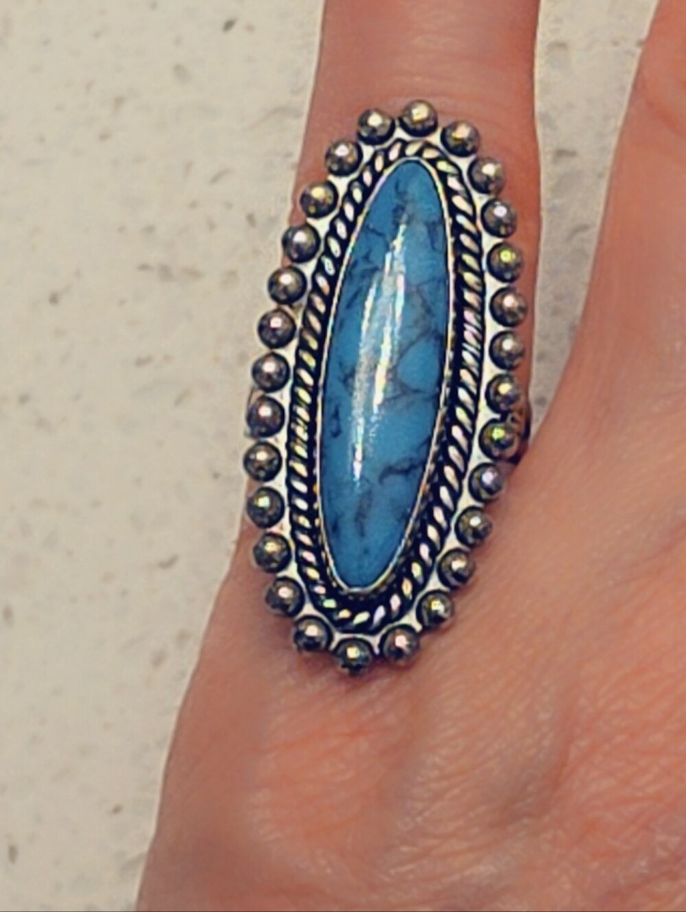 Estate Turquoise Signed Gemstone Ring Sterling Silver 925 SZ 6